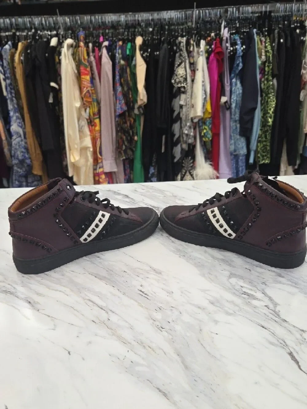 Bally Men's High-Top Studded Sneakers - Black and Burgundy